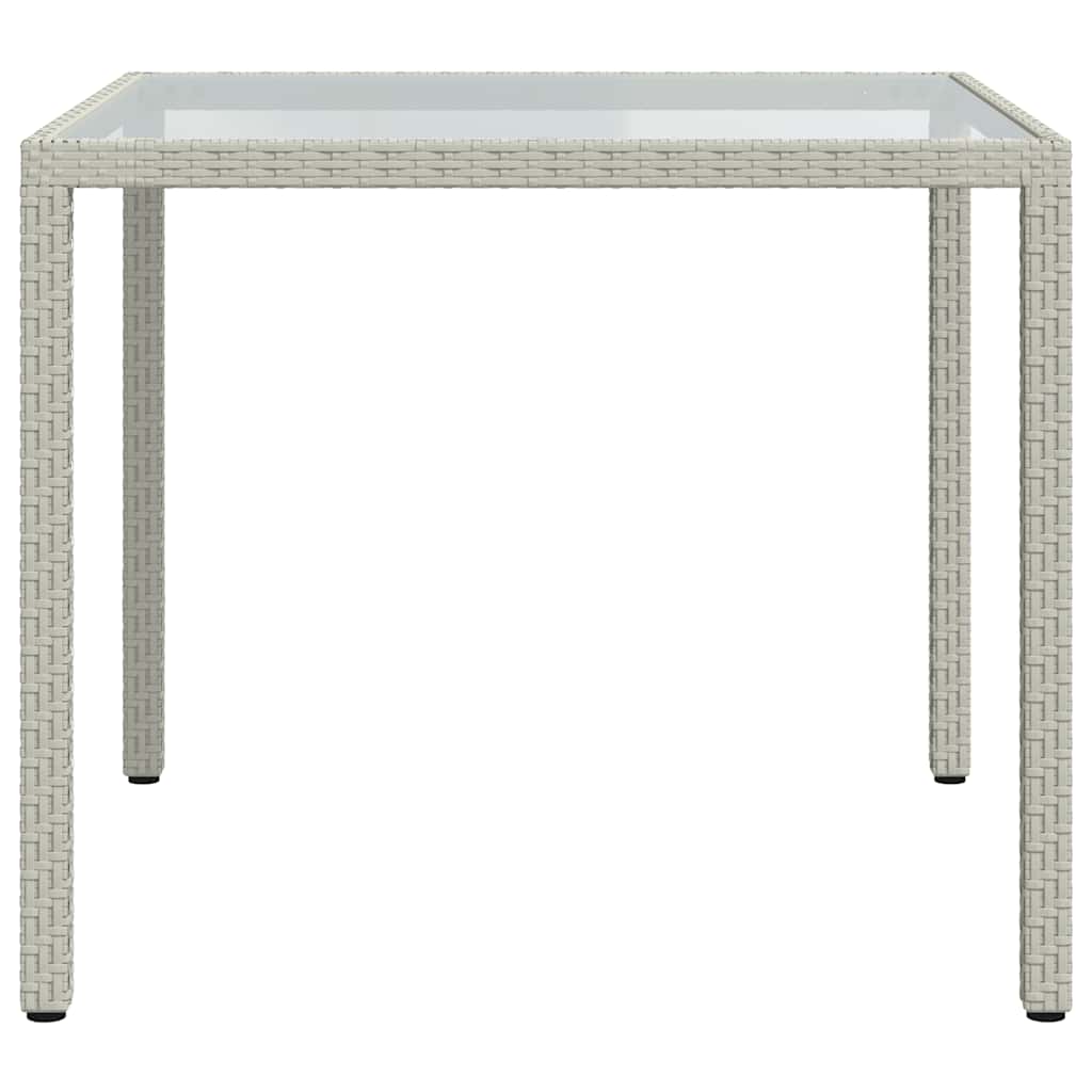 Garden Table 90x90x75 cm Tempered Glass and Poly Rattan White