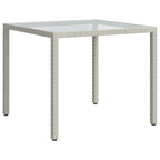 Garden Table 90x90x75 cm Tempered Glass and Poly Rattan White