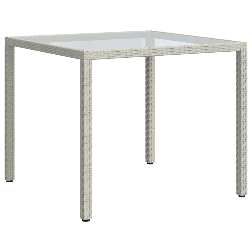 Garden Table 90x90x75 cm Tempered Glass and Poly Rattan White