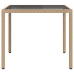 Garden Table 90x90x75 cm Tempered Glass and Poly Rattan Beige