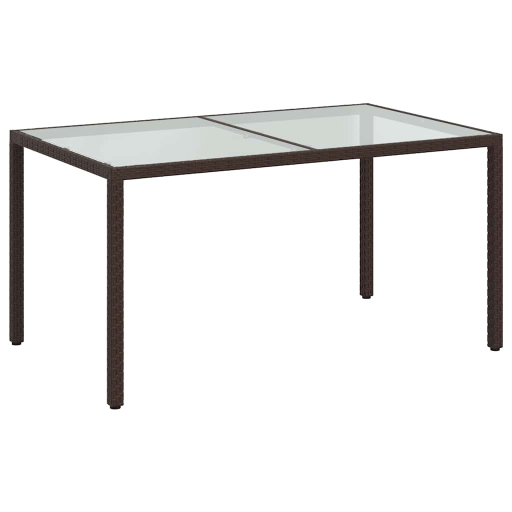Garden Table 150x90x75 cm Tempered Glass and Poly Rattan Brown