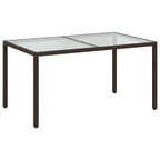 Garden Table 150x90x75 cm Tempered Glass and Poly Rattan Brown