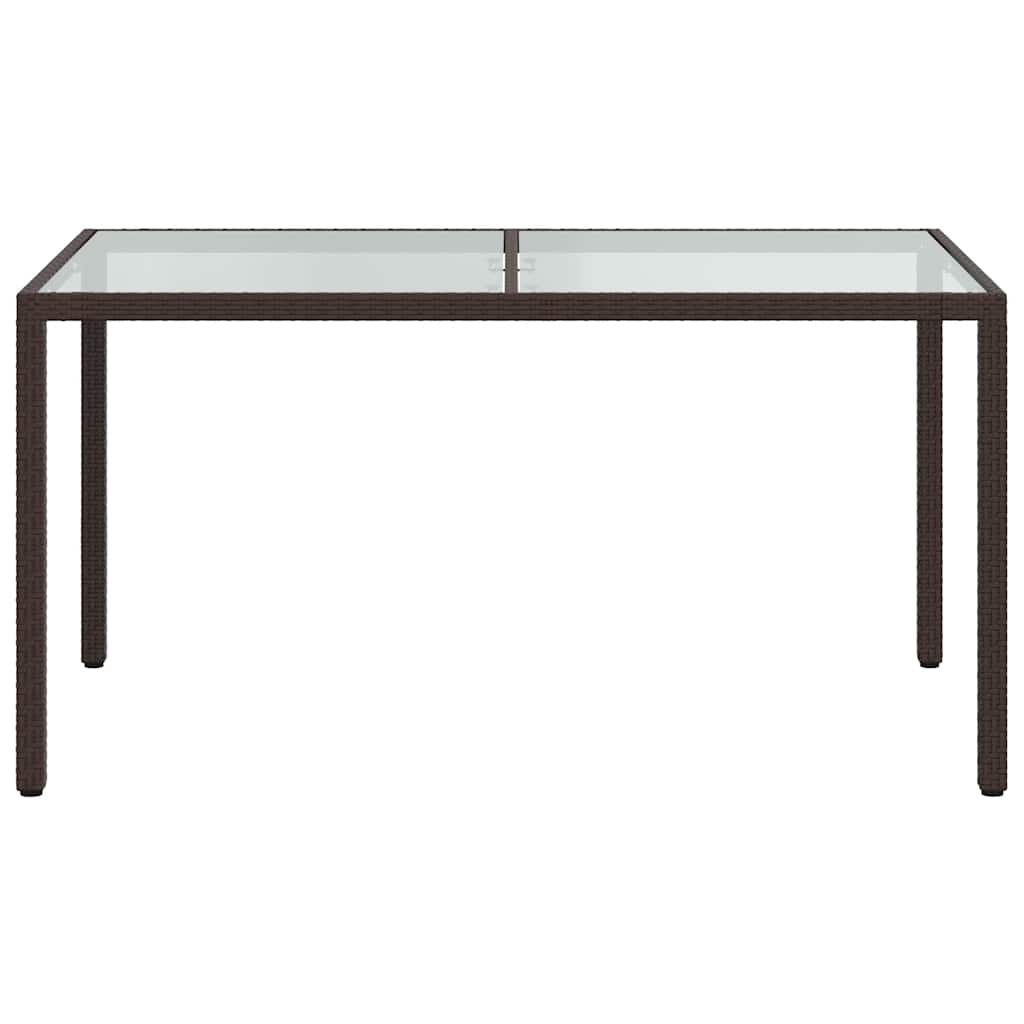 Garden Table 150x90x75 cm Tempered Glass and Poly Rattan Brown