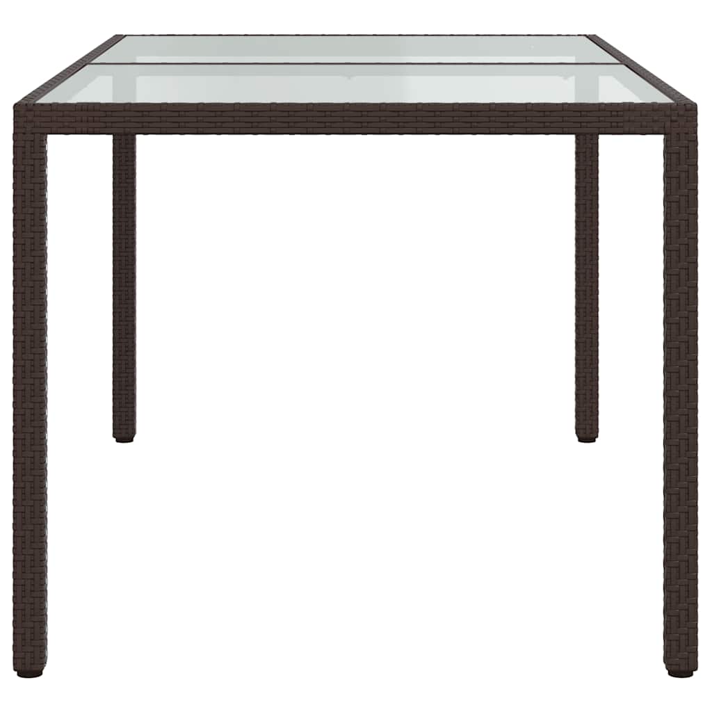 Garden Table 150x90x75 cm Tempered Glass and Poly Rattan Brown