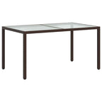 Garden Table 150x90x75 cm Tempered Glass and Poly Rattan Brown