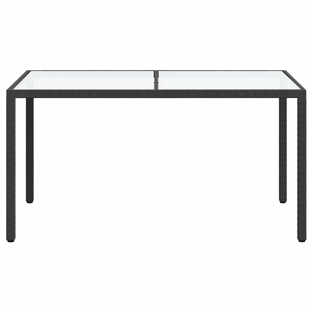 Garden Table 150x90x75 cm Tempered Glass and Poly Rattan Black