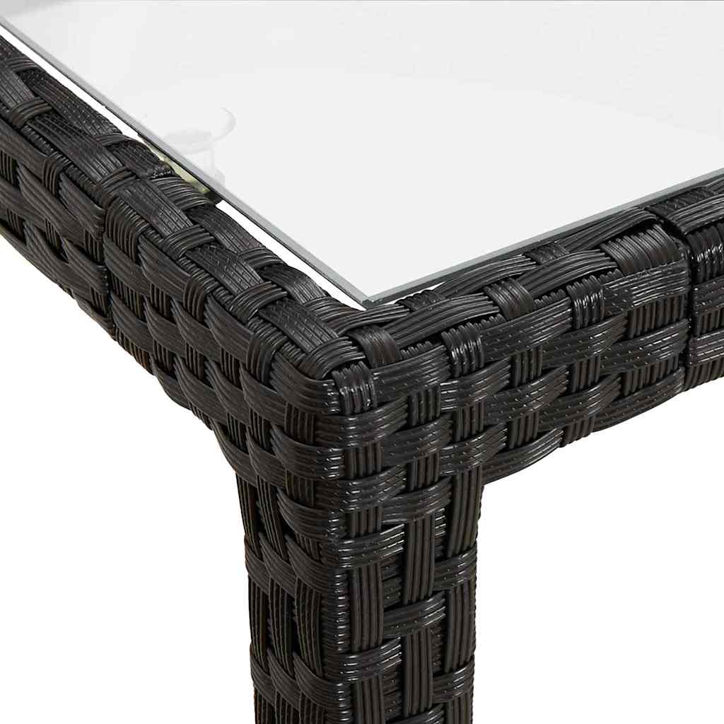 Garden Table 150x90x75 cm Tempered Glass and Poly Rattan Black