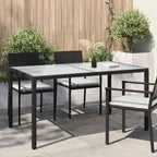 Garden Table 150x90x75 cm Tempered Glass and Poly Rattan Black