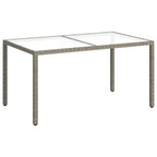 Garden Table 150x90x75 cm Tempered Glass and Poly Rattan Grey
