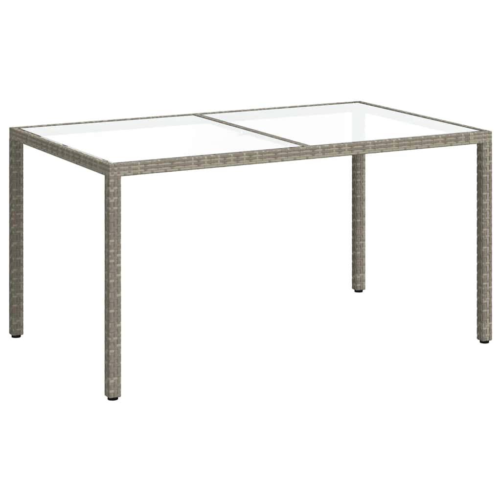 Garden Table 150x90x75 cm Tempered Glass and Poly Rattan Grey
