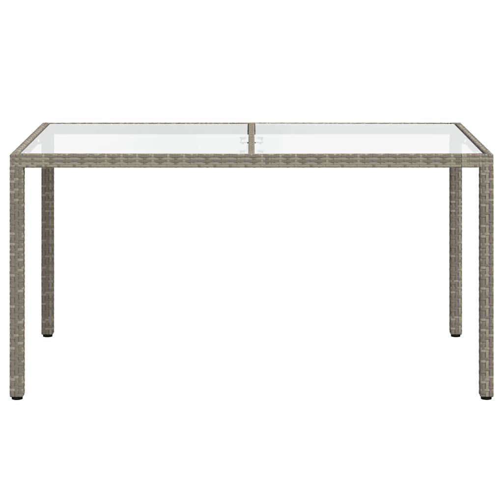 Garden Table 150x90x75 cm Tempered Glass and Poly Rattan Grey
