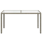 Garden Table 150x90x75 cm Tempered Glass and Poly Rattan Grey