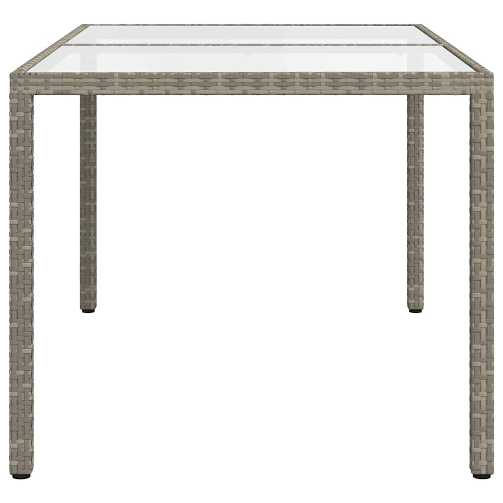 Garden Table 150x90x75 cm Tempered Glass and Poly Rattan Grey