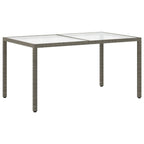 Garden Table 150x90x75 cm Tempered Glass and Poly Rattan Grey