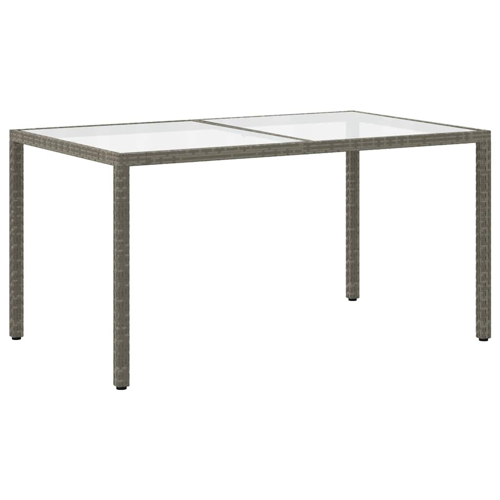 Garden Table 150x90x75 cm Tempered Glass and Poly Rattan Grey