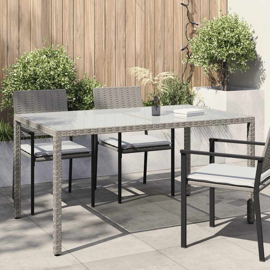 Garden Table 150x90x75 cm Tempered Glass and Poly Rattan Grey