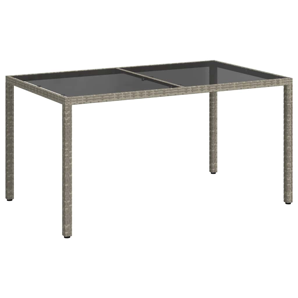 Garden Table 150x90x75 cm Tempered Glass and Poly Rattan Grey