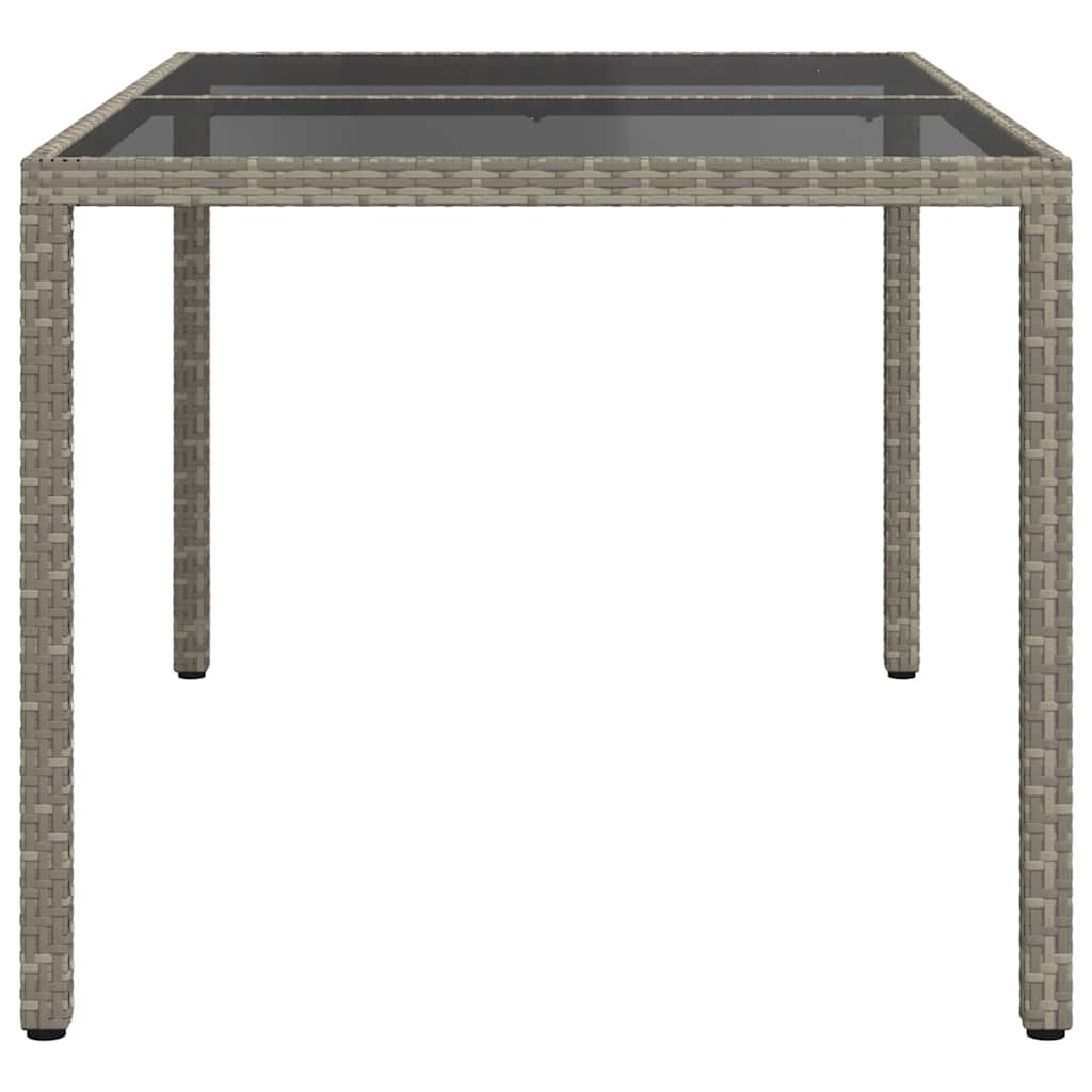 Garden Table 150x90x75 cm Tempered Glass and Poly Rattan Grey