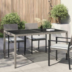 Garden Table 150x90x75 cm Tempered Glass and Poly Rattan Grey