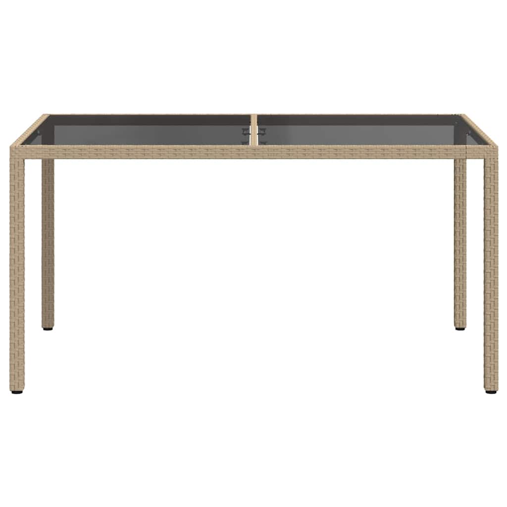 Garden Table 150x90x75 cm Tempered Glass and Poly Rattan Beige