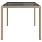 Garden Table 150x90x75 cm Tempered Glass and Poly Rattan Beige