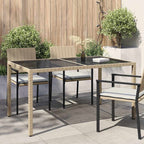 Garden Table 150x90x75 cm Tempered Glass and Poly Rattan Beige