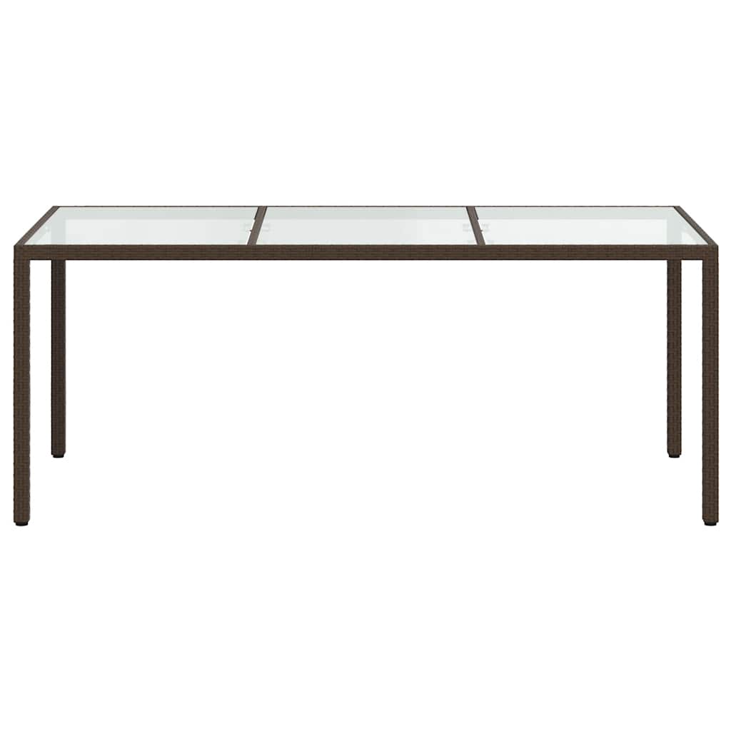 Garden Table Brown 190x90x75 cm Tempered Glass and Poly Rattan