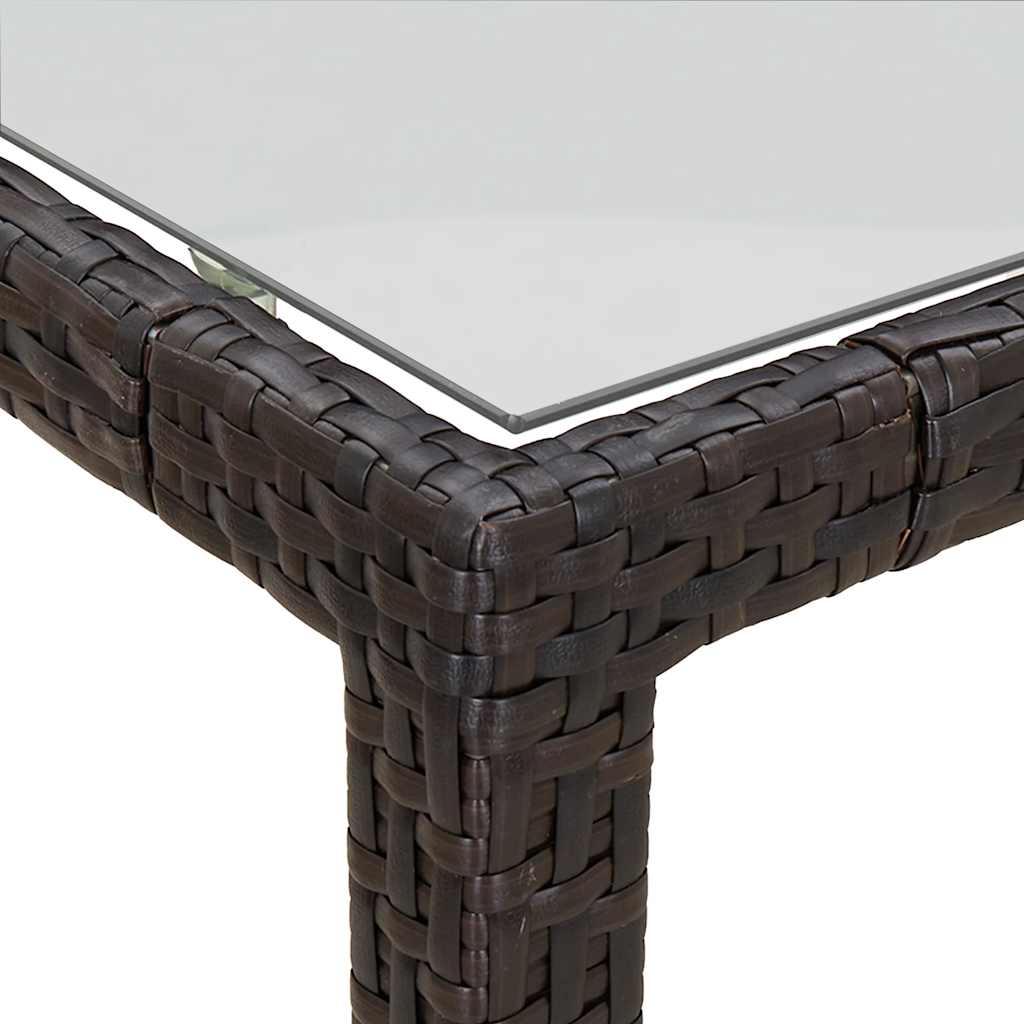 Garden Table Brown 190x90x75 cm Tempered Glass and Poly Rattan