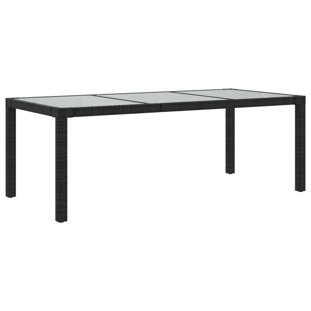 Garden Table Black 190x90x75 cm Tempered Glass and Poly Rattan