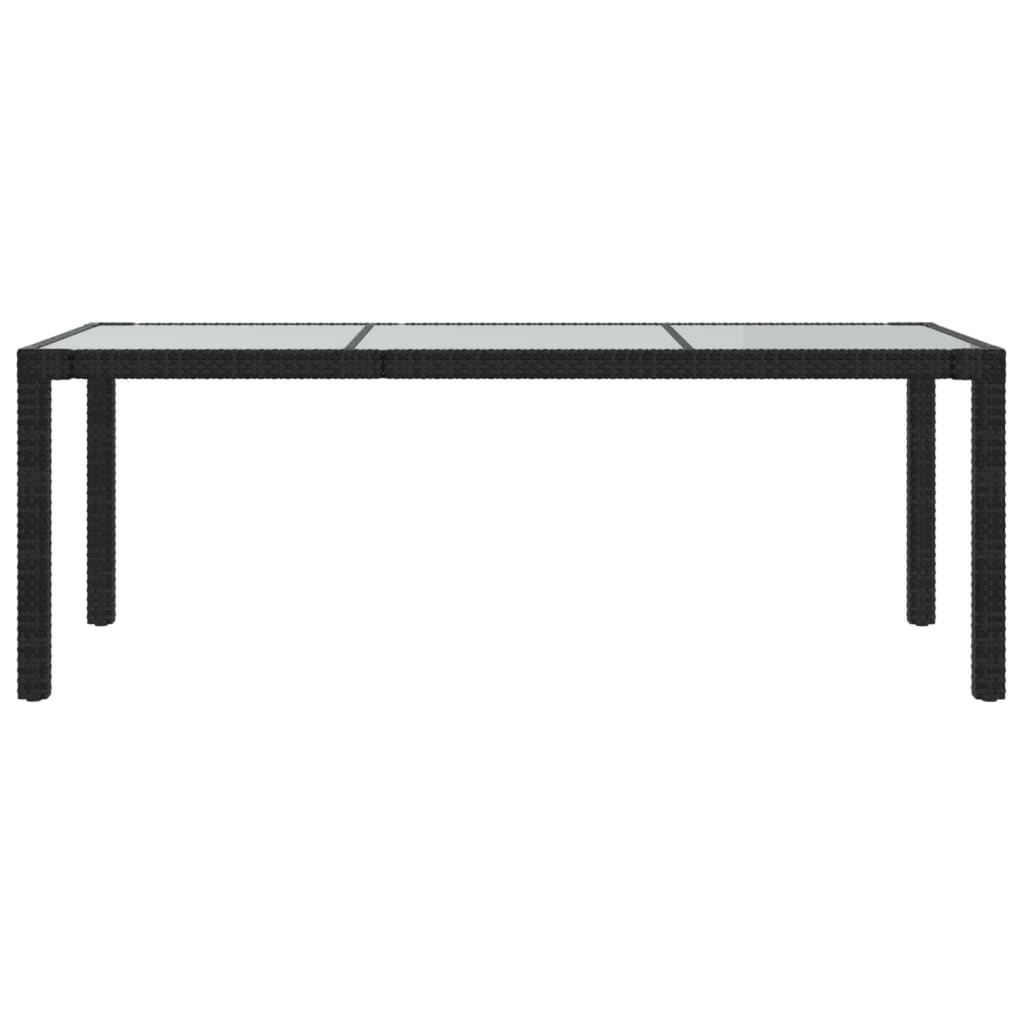 Garden Table Black 190x90x75 cm Tempered Glass and Poly Rattan