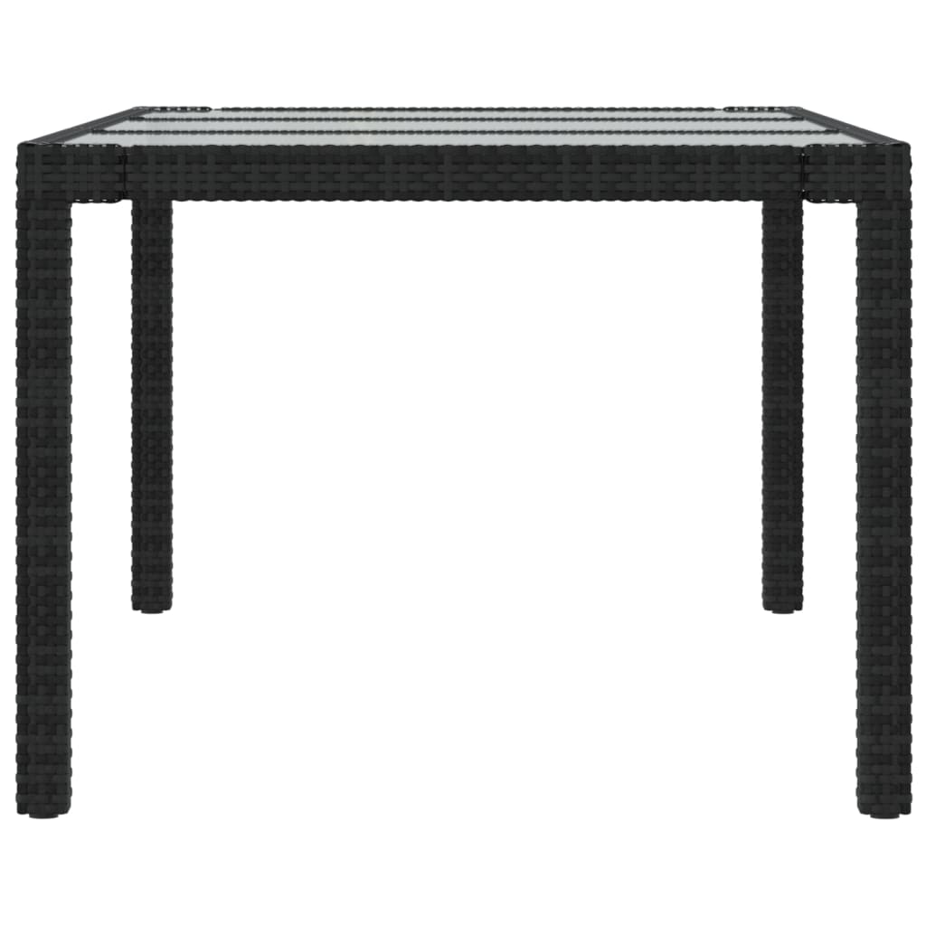 Garden Table Black 190x90x75 cm Tempered Glass and Poly Rattan