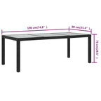 Garden Table Black 190x90x75 cm Tempered Glass and Poly Rattan