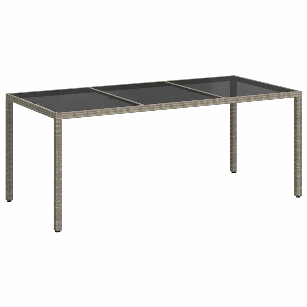 Garden Table Grey 190x90x75 cm Tempered Glass and Poly Rattan