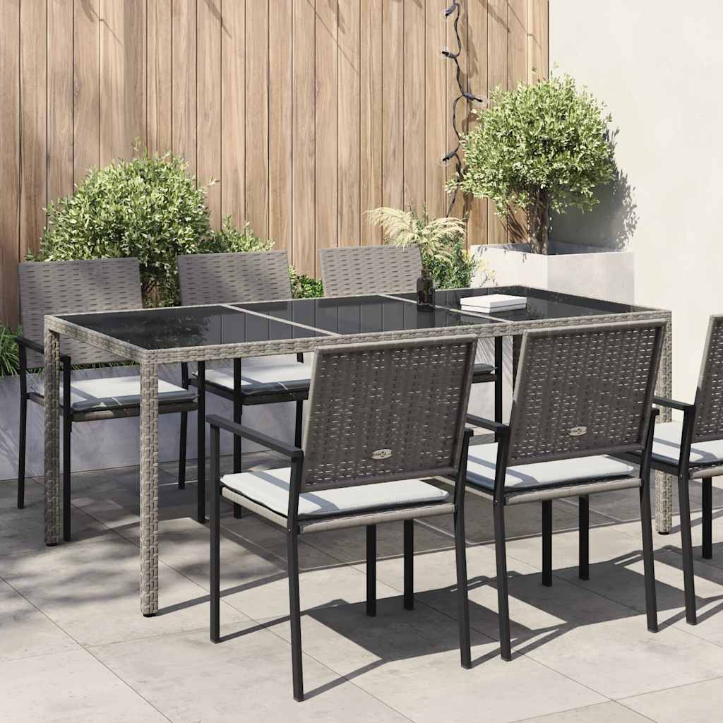 Garden Table Grey 190x90x75 cm Tempered Glass and Poly Rattan