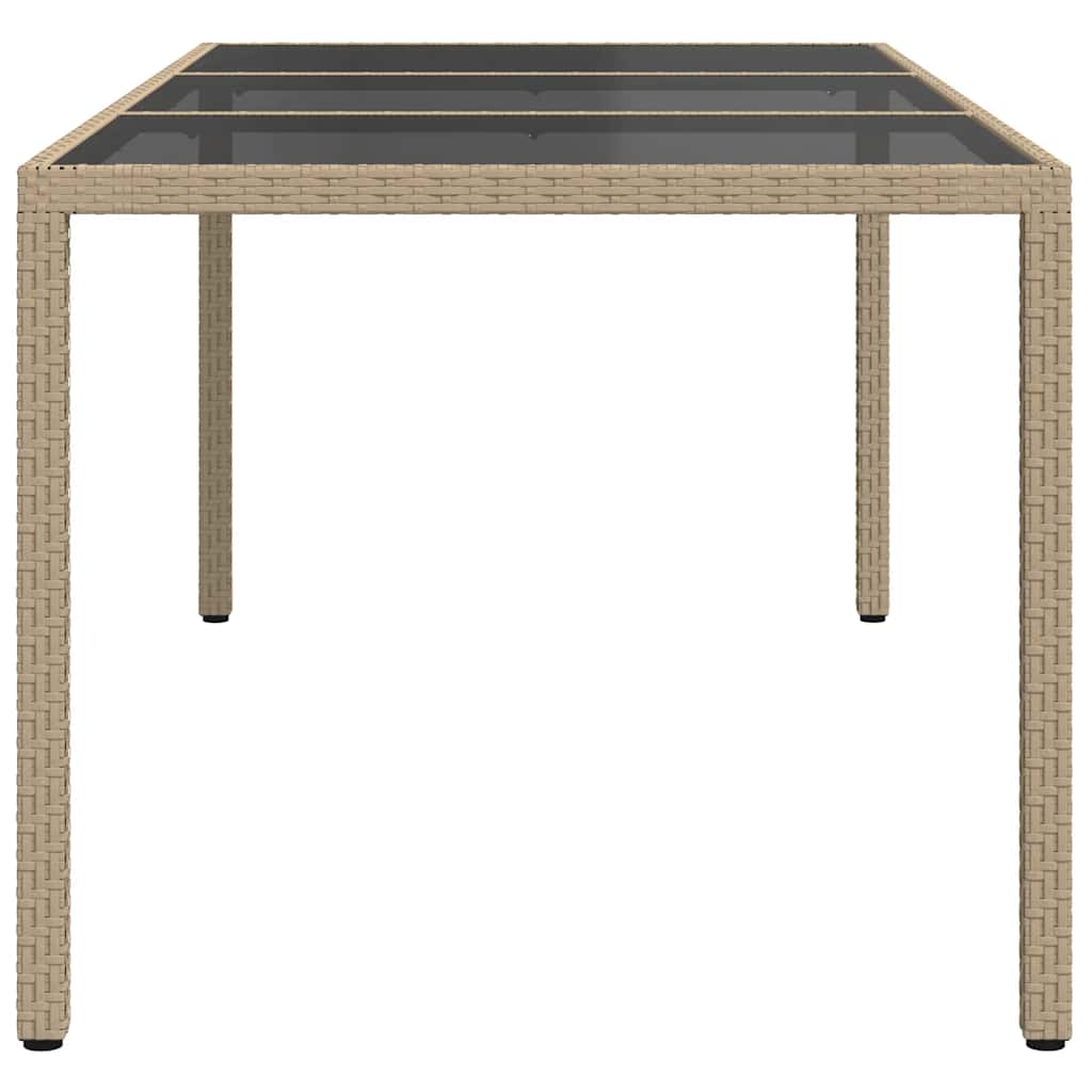 Garden Table Beige 190x90x75 cm Tempered Glass and Poly Rattan