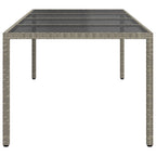 Garden Table Grey 250x100x75 cm Tempered Glass and Poly Rattan