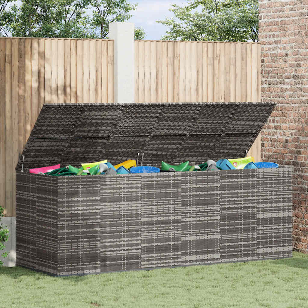 Garden Cushion Box PE Rattan 291x100.5x104 cm Grey