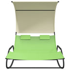 Rocking Double Sun Lounger with Canopy Green and Cream