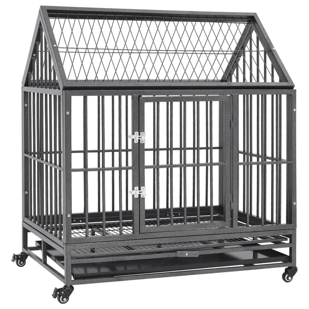 Dog Cage With Wheels And Roof Steel 92X62X106 Cm