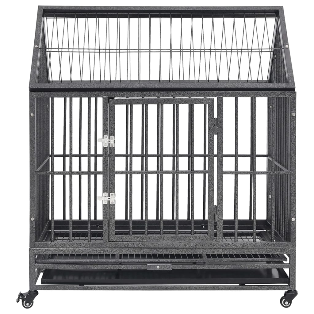 Dog Cage With Wheels And Roof Steel 92X62X106 Cm