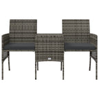 Garden Sofa 2-Seater with Table and Stools Grey Poly Rattan
