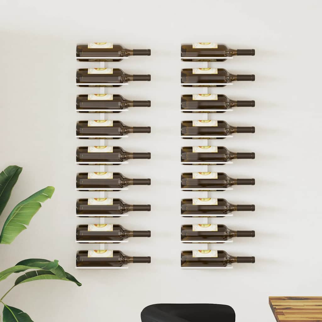 Wall-mounted Wine Rack for 9 Bottles 2 pcs White Iron