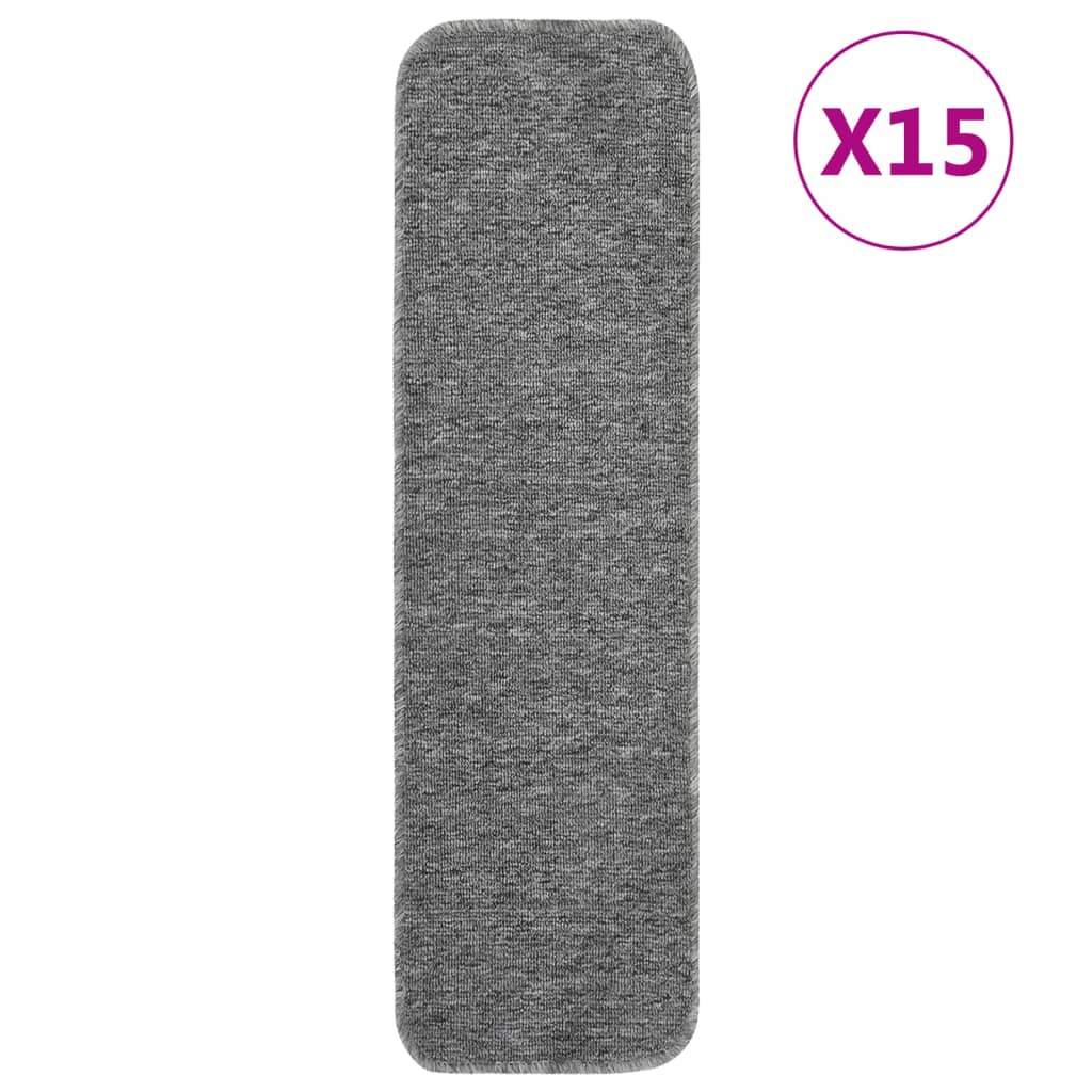 Anti Slip Stair Mats 15 pcs 75x20 cm Grey Rectangular