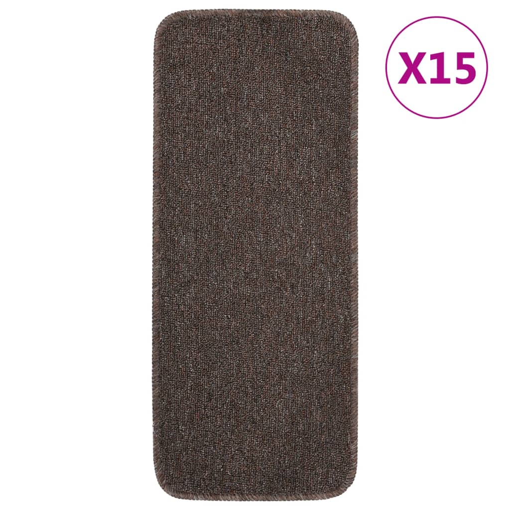 Anti Slip Stair Mats 15 pcs 60x25 cm Brown Rectangular
