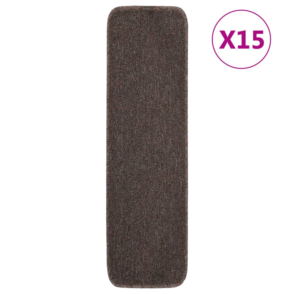 Anti Slip Stair Mats 15 pcs 75x20 cm Brown Rectangular