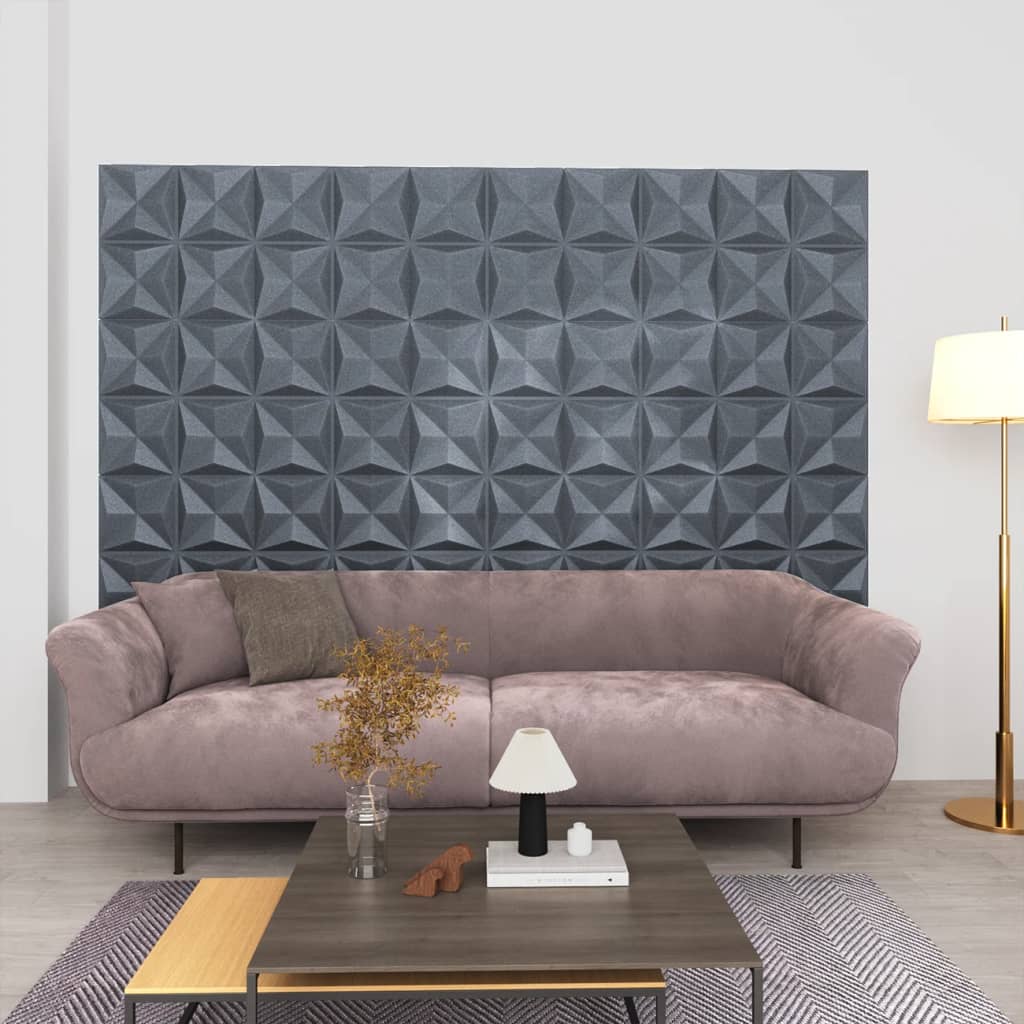 3D Wall Panels 12 pcs 50x50 cm Origami Grey 3 m²
