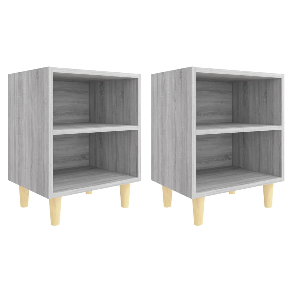 Bed Cabinets with Solid Wood Legs 2 pcs Grey Sonoma 40x30x50 cm