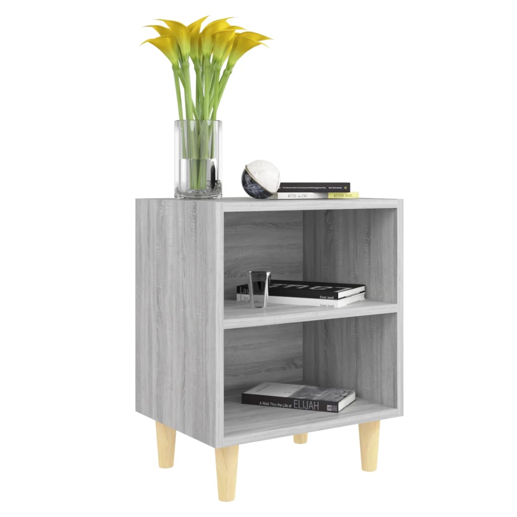 Bed Cabinets with Solid Wood Legs 2 pcs Grey Sonoma 40x30x50 cm