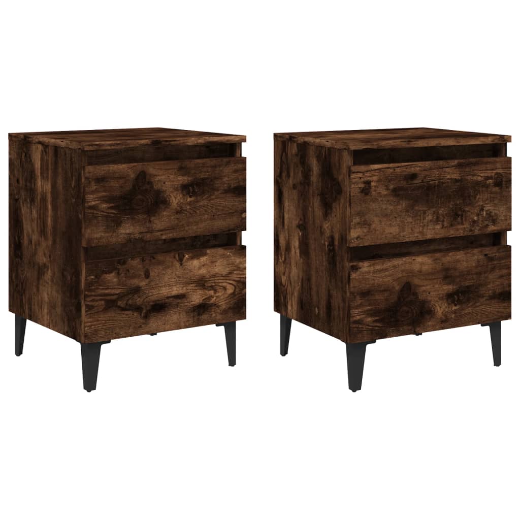 Bed Cabinets with Metal Legs 2 pcs Smoked Oak 40x35x50 cm