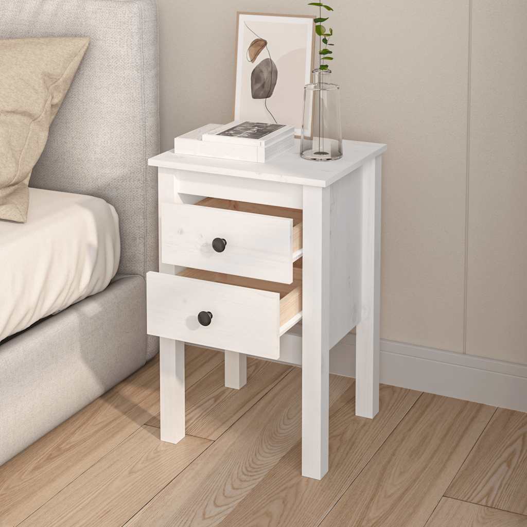 Bedside Cabinet White 40x35x61.5 cm Solid Wood Pine